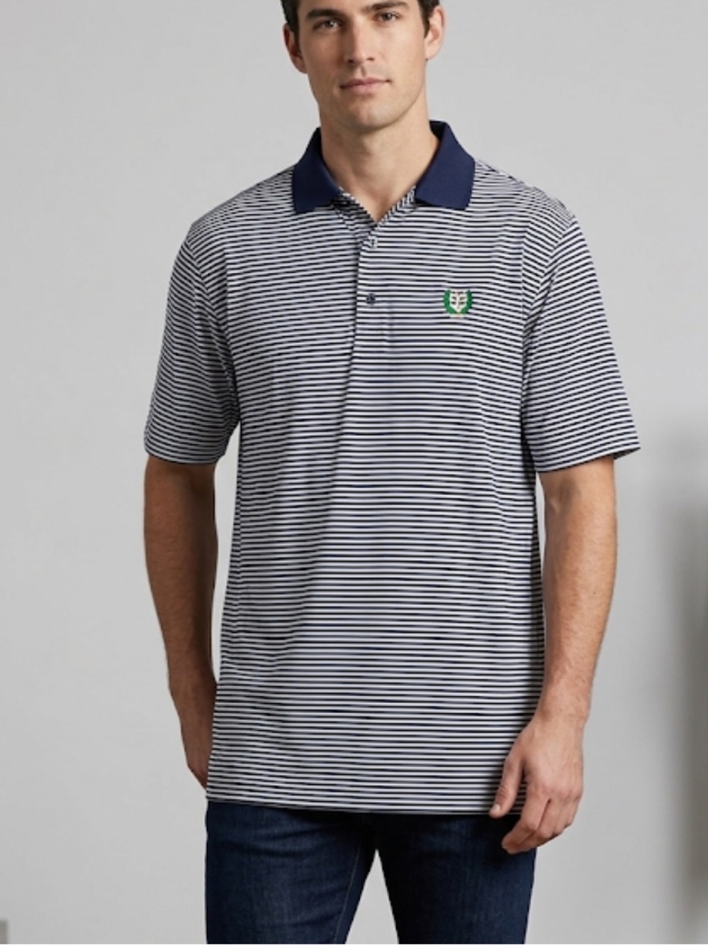 FootJoy Striped Navy and White Crest Embroidered Golf Polo
